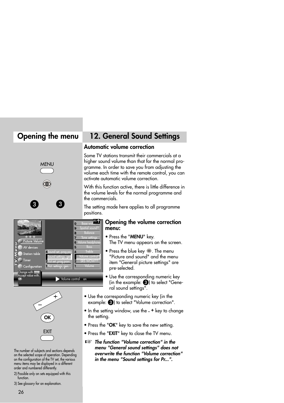 Opening the menu 12. general sound settings, Automatic volume correction, Opening the volume correction menu | Metz Slim TV User Manual | Page 26 / 100