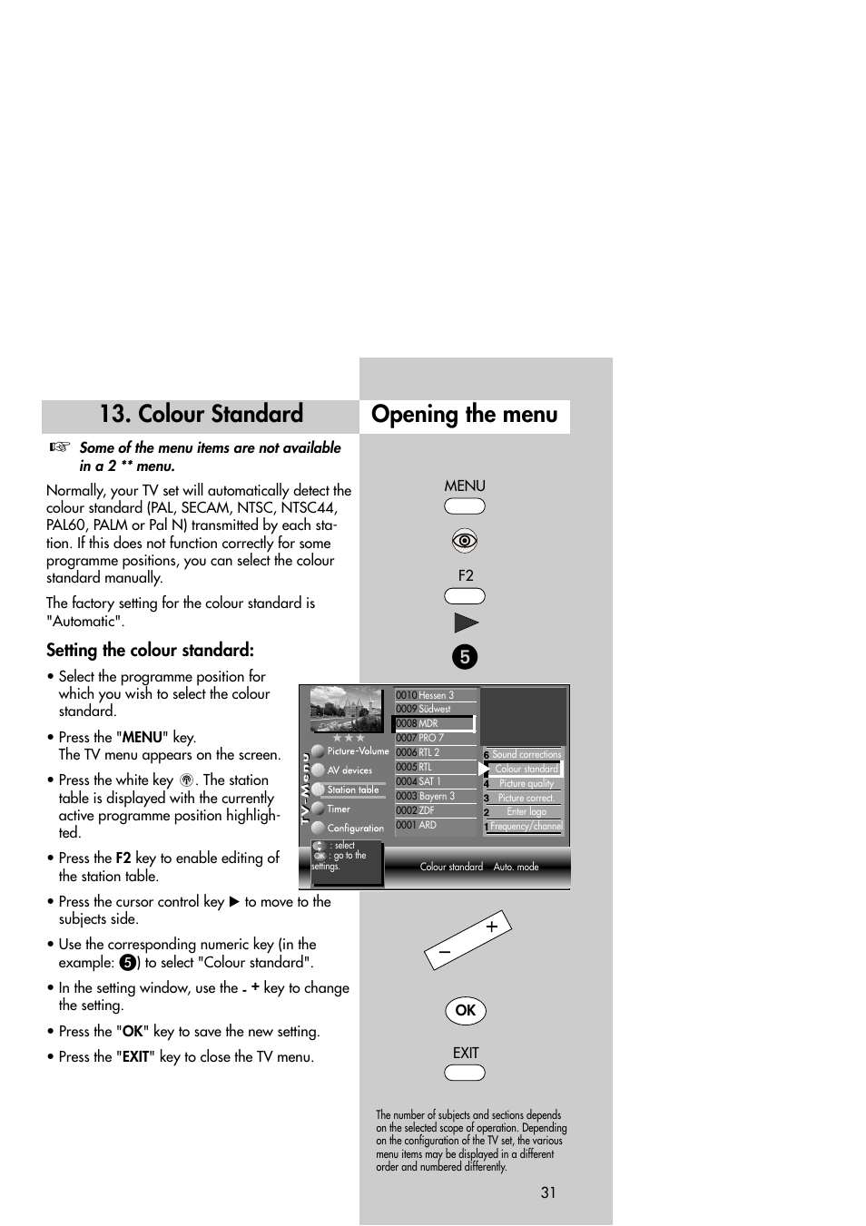 Opening the menu 13. colour standard, Setting the colour standard | Metz Slim TV User Manual | Page 31 / 100