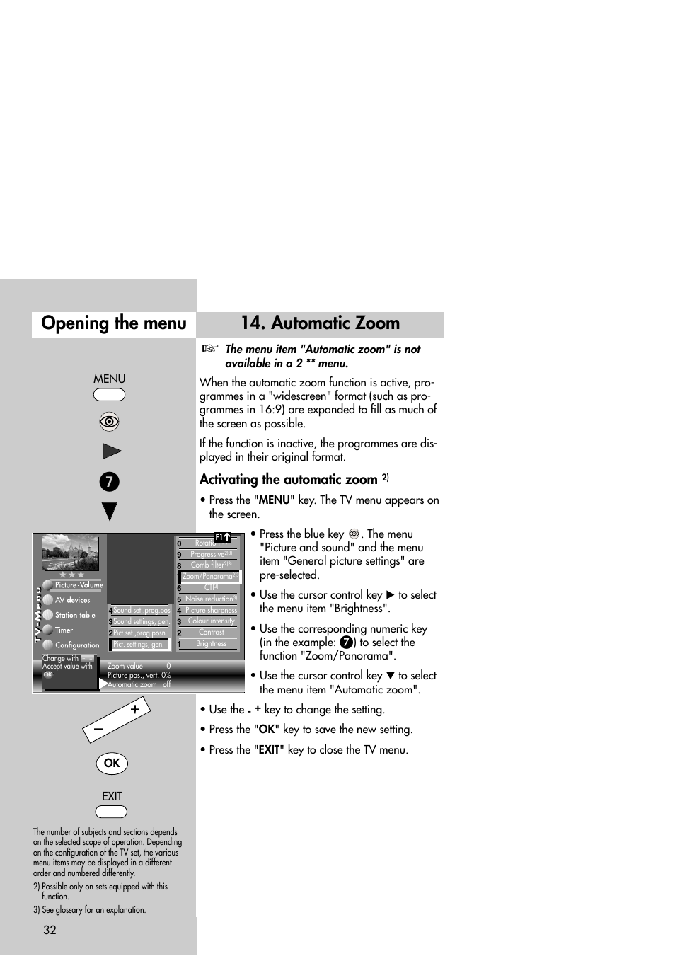 Opening the menu 14. automatic zoom, Activating the automatic zoom | Metz Slim TV User Manual | Page 32 / 100