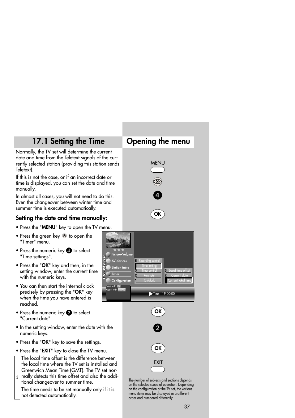 1 setting the time opening the menu, Setting the date and time manually | Metz Slim TV User Manual | Page 37 / 100