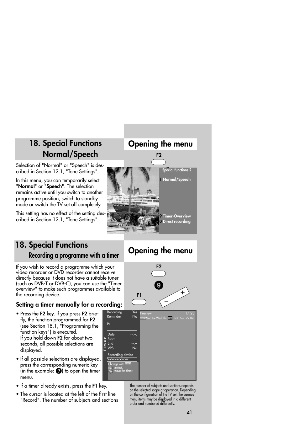 Special functions, Recording a programme with a timer, Setting a timer manually for a recording | Metz Slim TV User Manual | Page 41 / 100