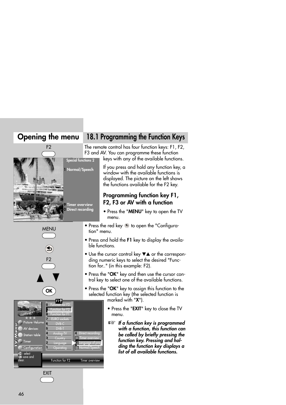 1 programming the function keys opening the menu | Metz Slim TV User Manual | Page 46 / 100