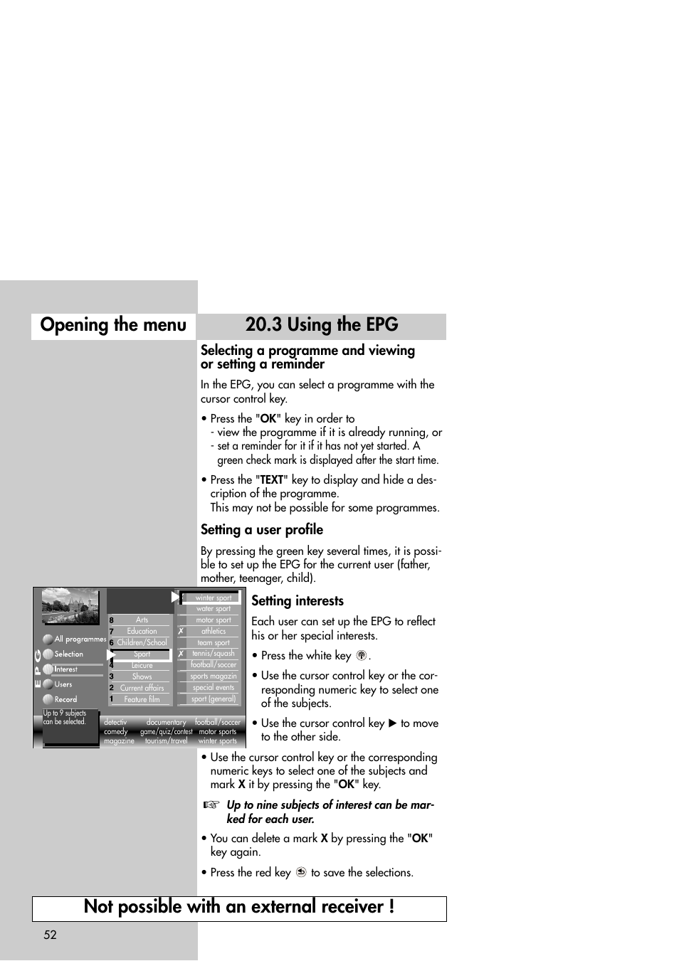 3 using the epg, Setting a user profile, Setting interests | Metz Slim TV User Manual | Page 52 / 100