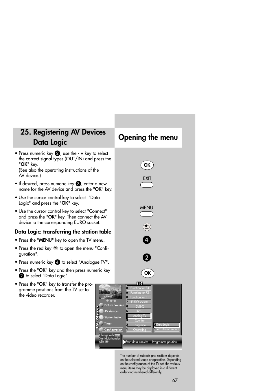 Registering av devices data logic opening the menu, Data logic: transferring the station table | Metz Slim TV User Manual | Page 67 / 100