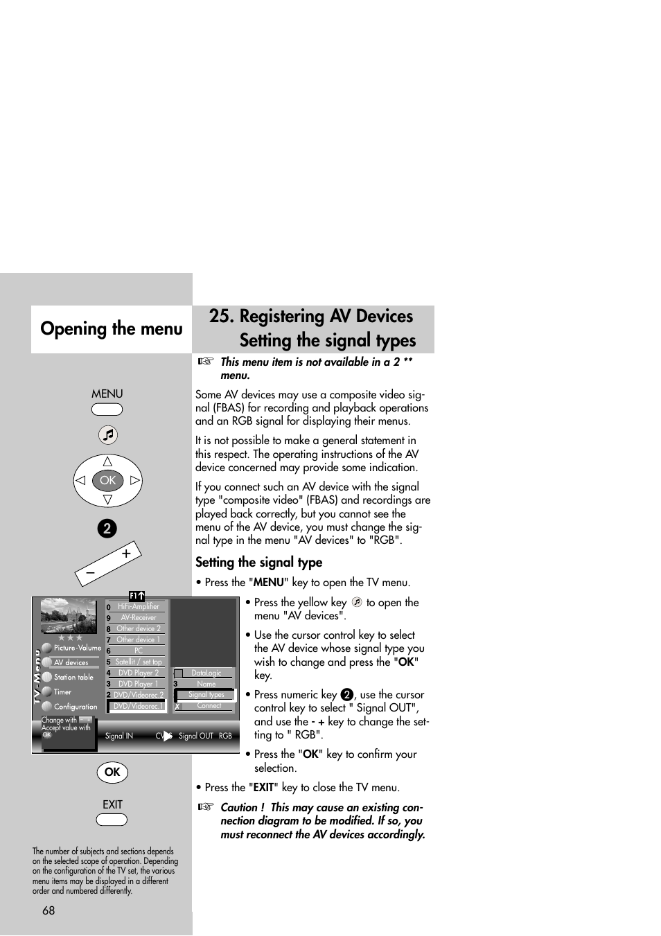 Registering av devices setting the signal types, Opening the menu, Setting the signal type | Metz Slim TV User Manual | Page 68 / 100