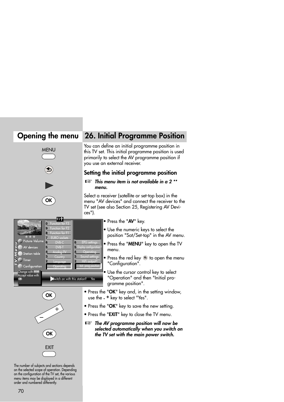 Initial programme position opening the menu, Setting the initial programme position | Metz Slim TV User Manual | Page 70 / 100