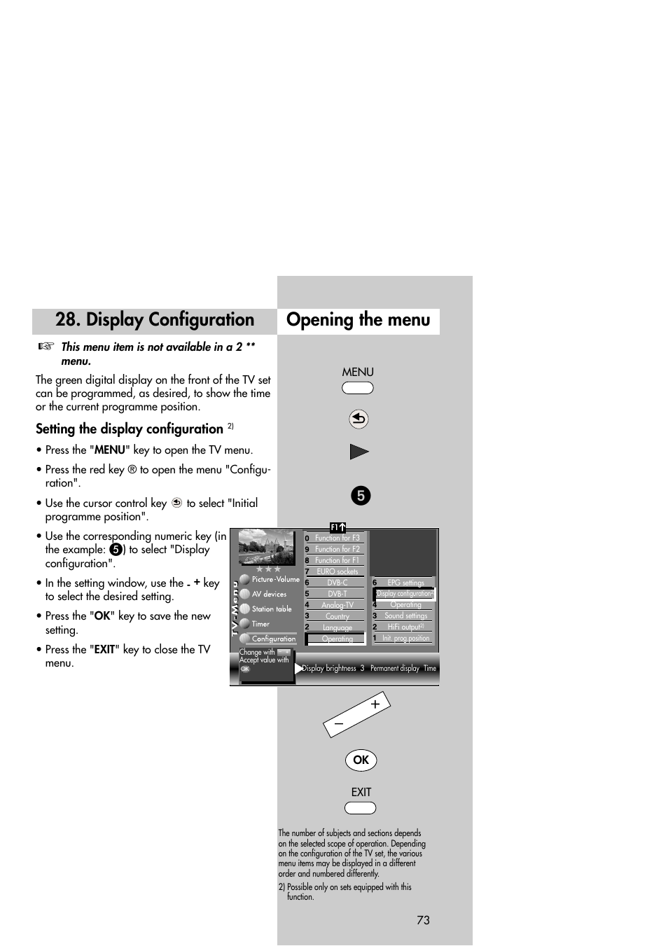 Opening the menu 28. display configuration, Setting the display configuration | Metz Slim TV User Manual | Page 73 / 100