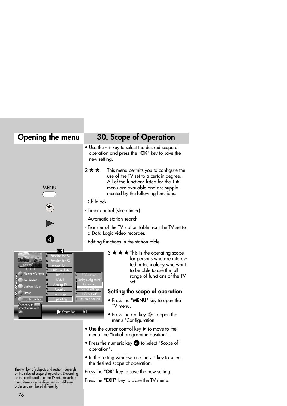 Scope of operation, Opening the menu, Setting the scope of operation | Metz Slim TV User Manual | Page 76 / 100