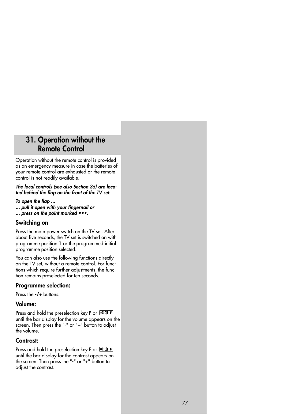 Operation without the remote control | Metz Slim TV User Manual | Page 77 / 100