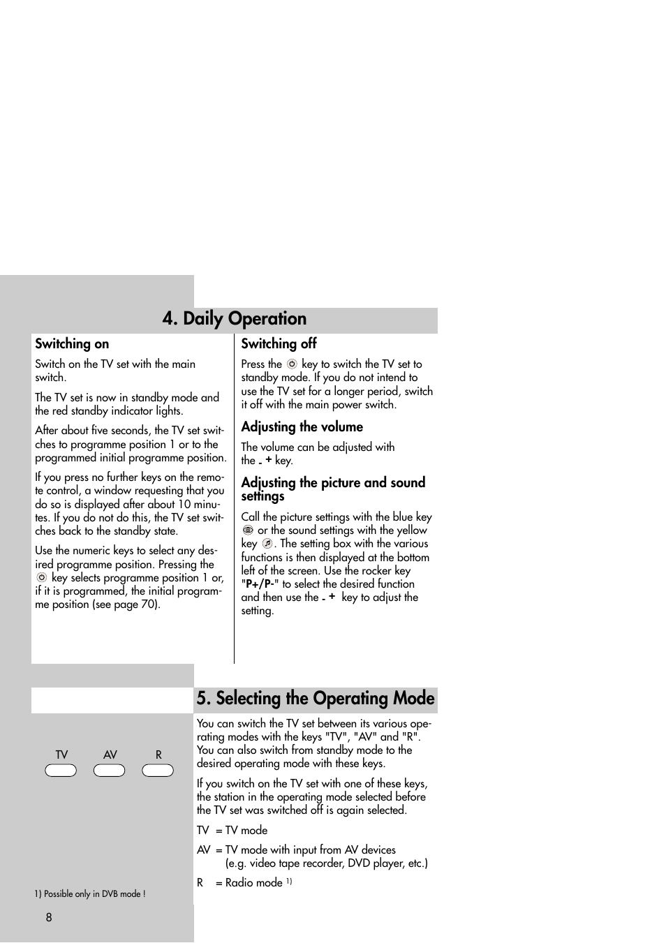 Daily operation, Selecting the operating mode | Metz Slim TV User Manual | Page 8 / 100