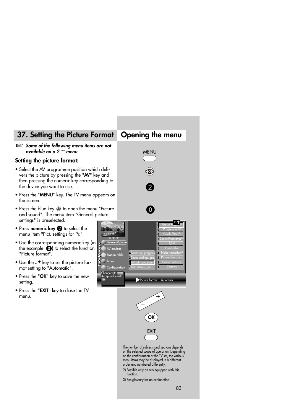 Opening the menu, Setting the picture format | Metz Slim TV User Manual | Page 83 / 100