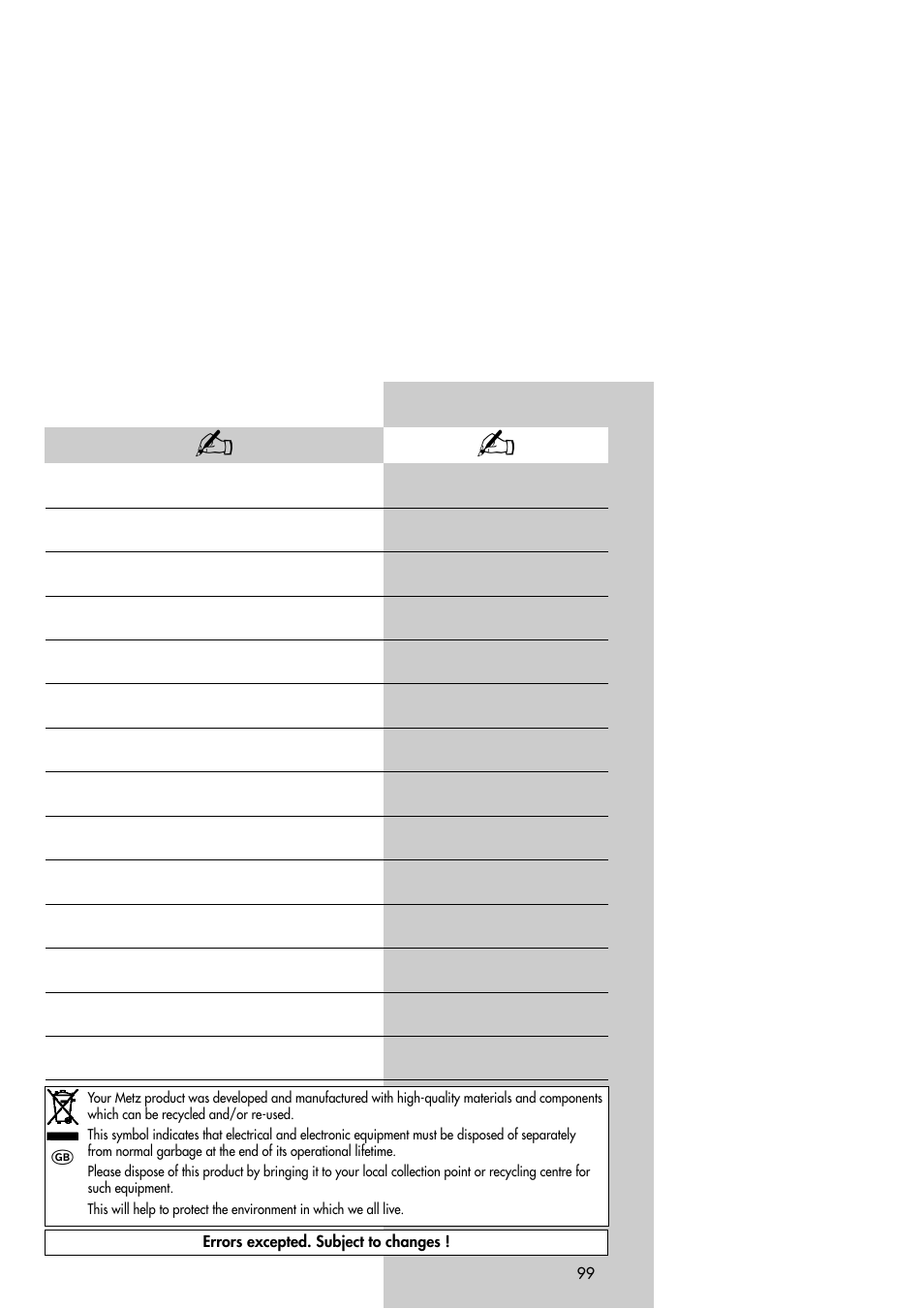 Metz Slim TV User Manual | Page 99 / 100