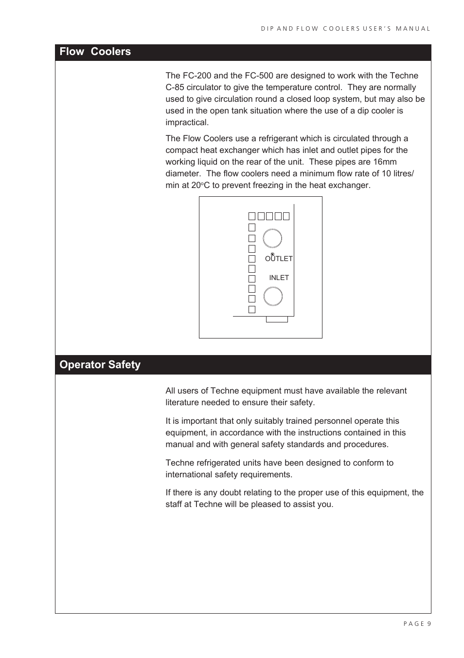 Flow coolers, Operator safety | Techne RU-200 User Manual | Page 11 / 20