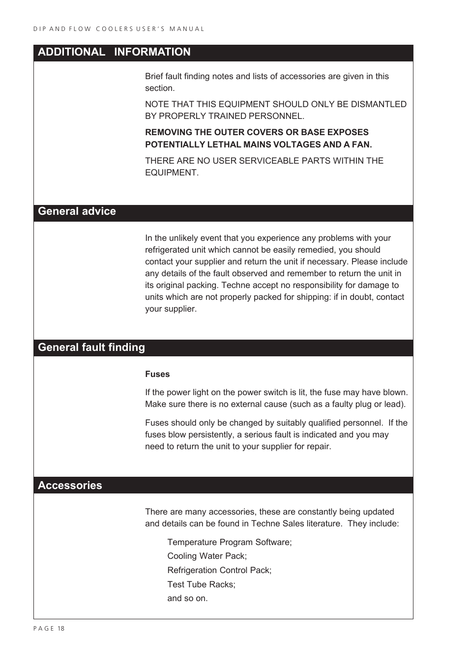 Additional information, General advice, General fault finding | Accessories | Techne RU-200 User Manual | Page 20 / 20