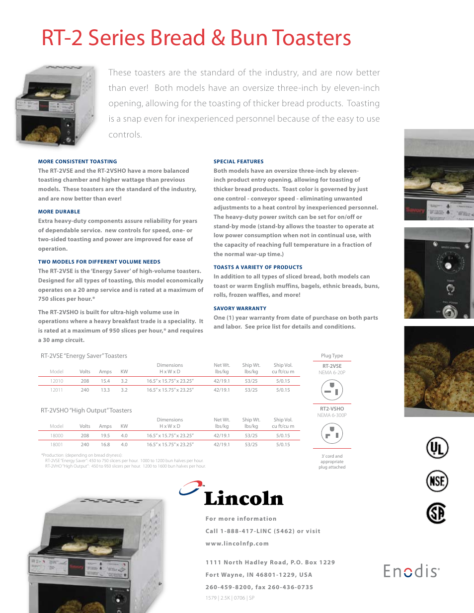 Rt-2 series bread & bun toasters | Merco Savory RT-Series RT-2 Series User Manual | Page 2 / 2
