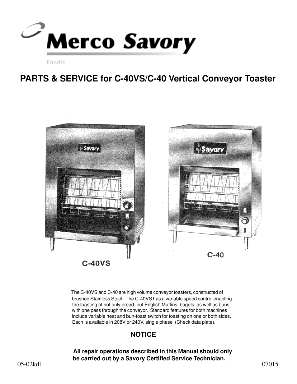 Merco Savory C-40 User Manual | 12 pages