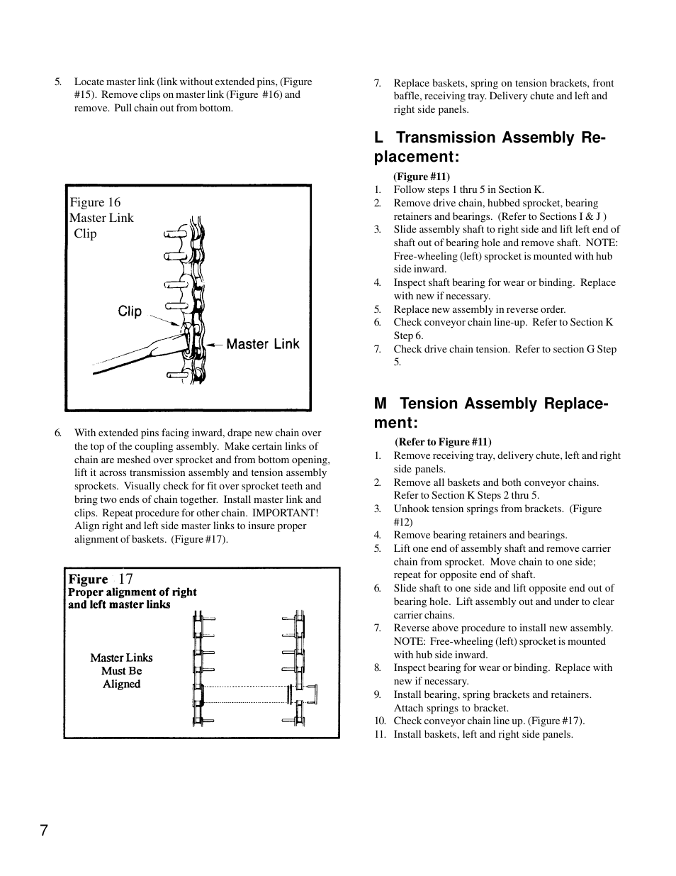 L transmission assembly re- placement, M tension assembly replace- ment | Merco Savory C-40 User Manual | Page 7 / 12