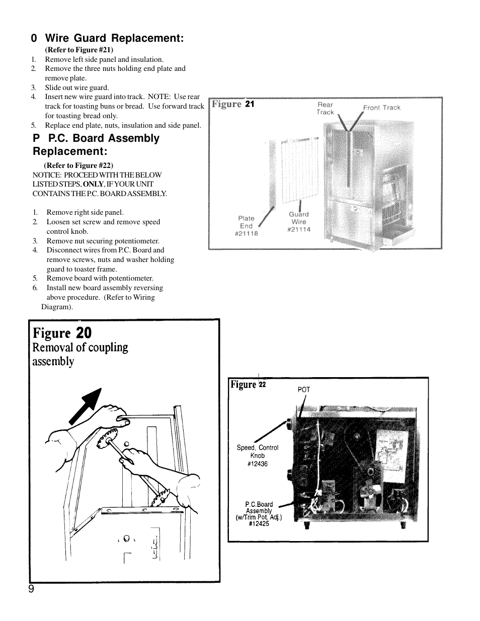 0 wire guard replacement, P p.c. board assembly replacement | Merco Savory C-40 User Manual | Page 9 / 12