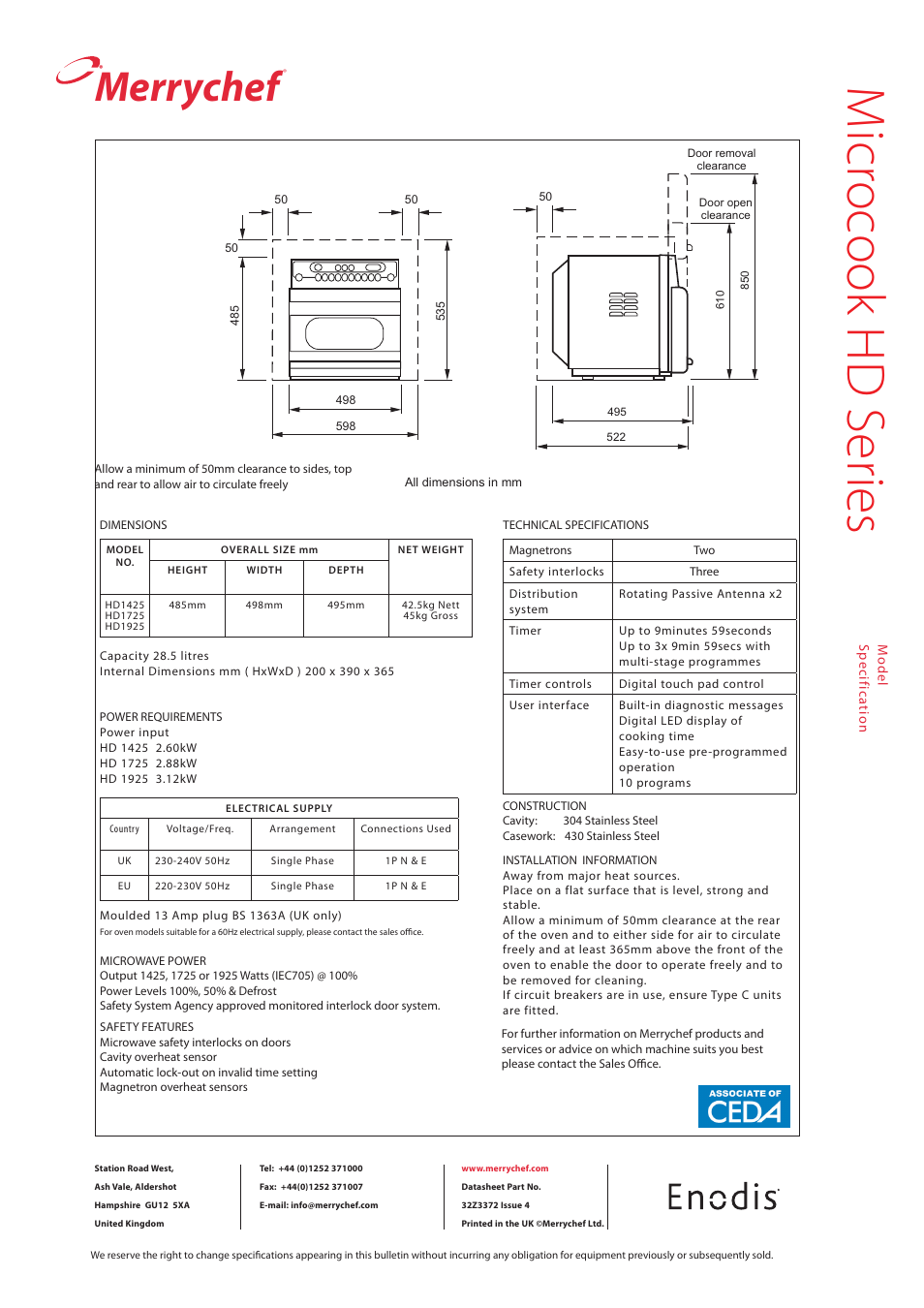 M icr ocook hd s er ies, Merrychef | Merco Savory Microcook HD Series User Manual | Page 2 / 2