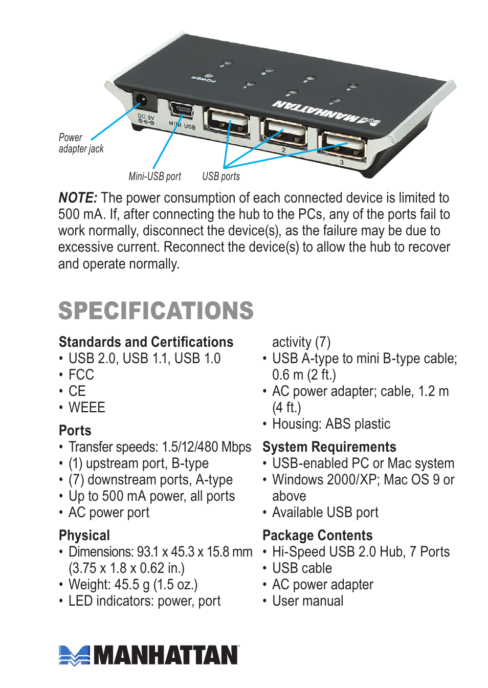 Specifications | Manhattan Computer Products 160766 User Manual | Page 3 / 4