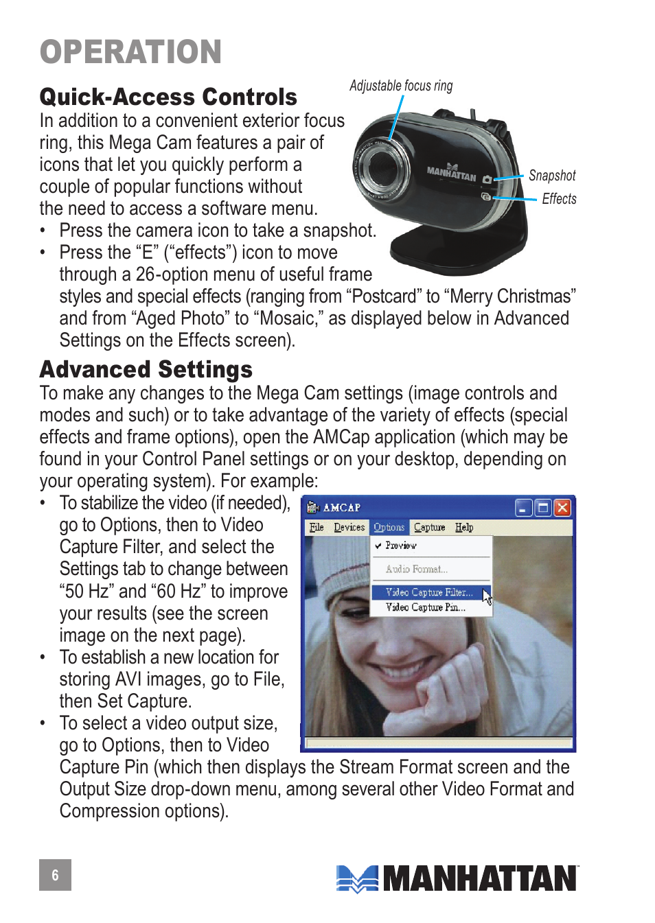 Operation, Quick-access controls, Advanced settings | Manhattan Computer Products 460477 User Manual | Page 6 / 12