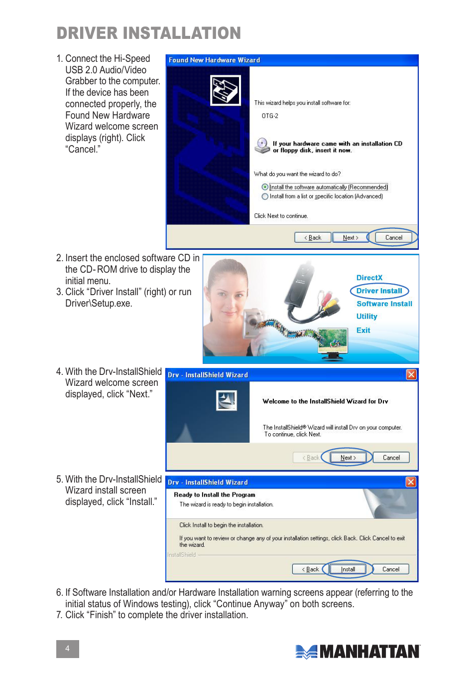 Driver installation | Manhattan Computer Products 164115 User Manual | Page 4 / 12