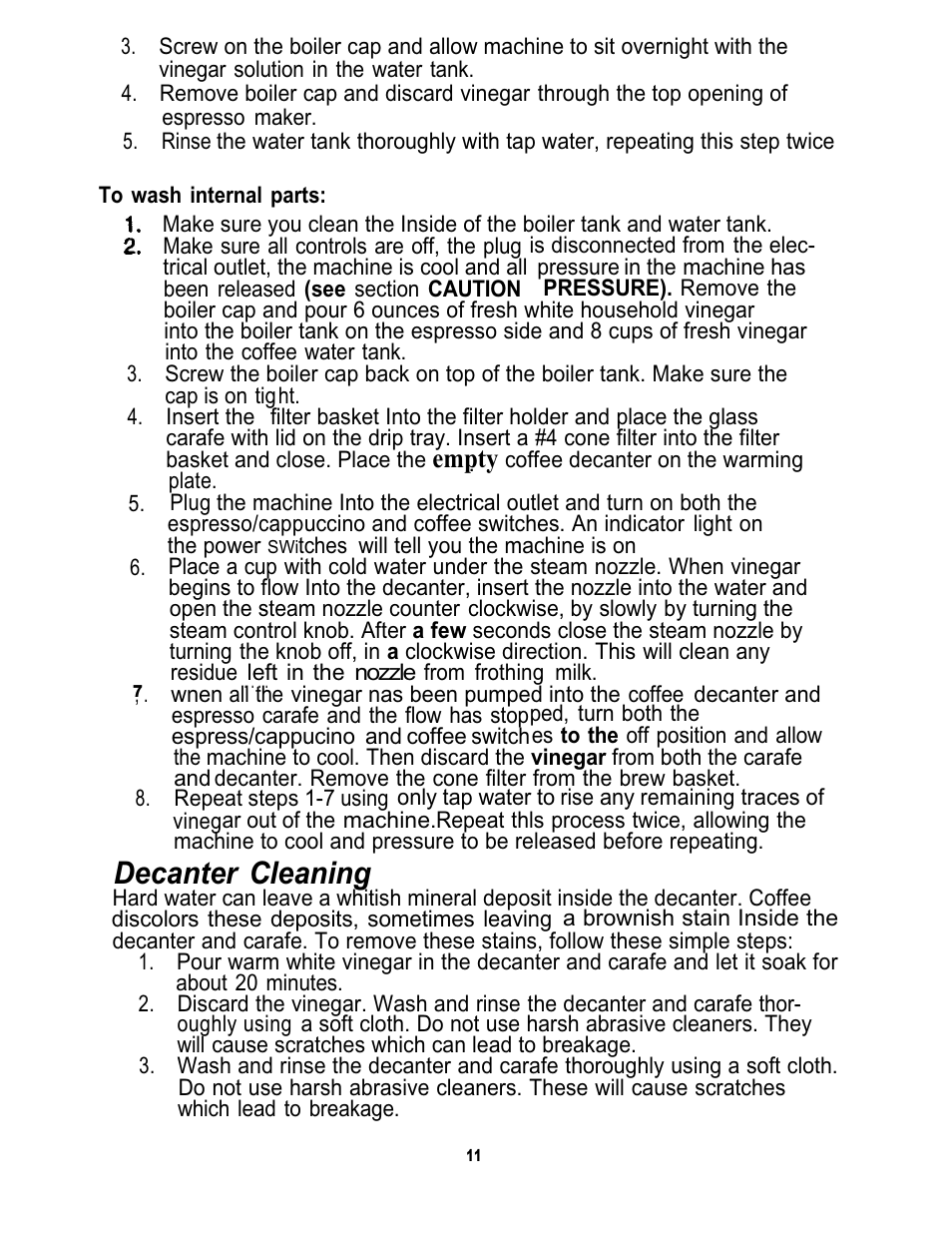 Decanter cleaning, Empty | Mr. Coffee ECM11 User Manual | Page 11 / 12