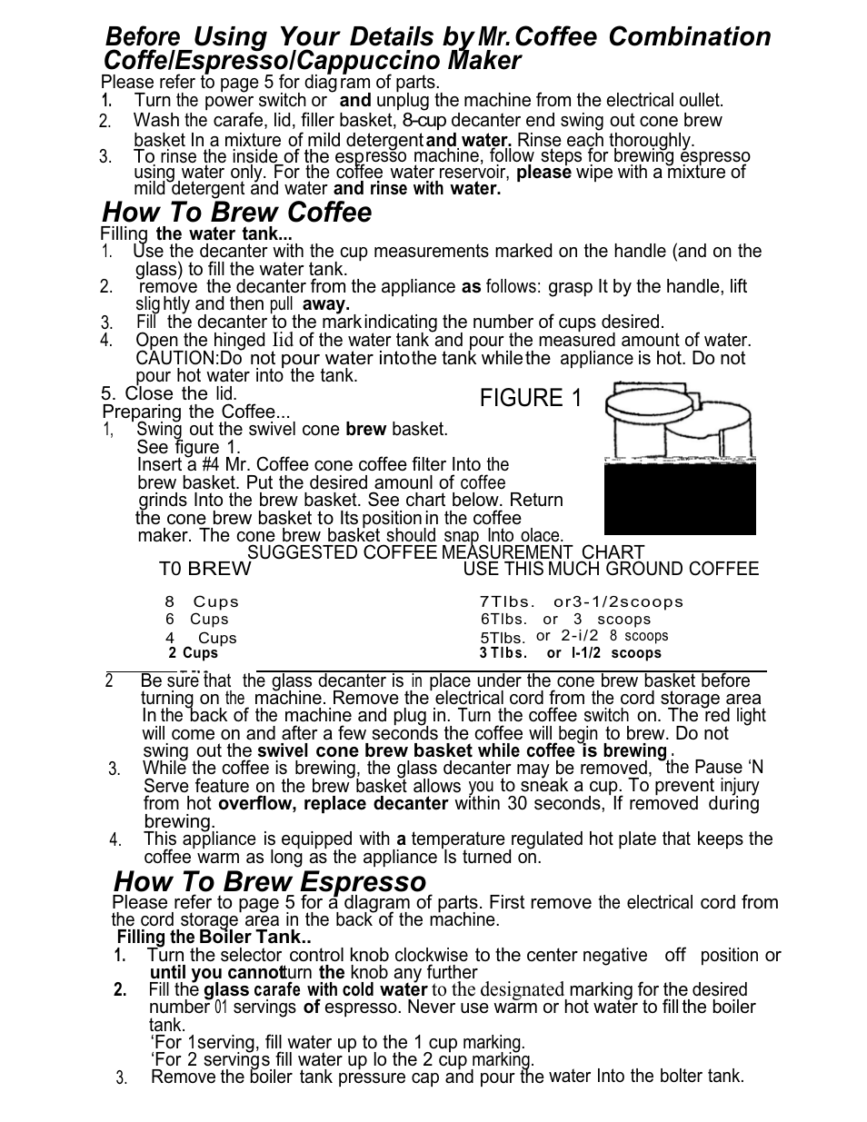How to brew coffee, How to brew espresso, Figure 1 | Mr. Coffee ECM11 User Manual | Page 6 / 12