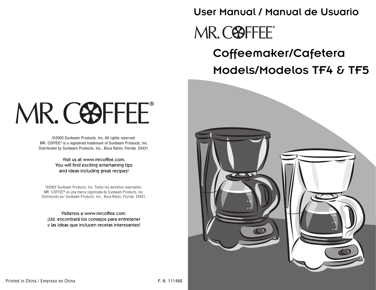 Mr. Coffee TF5 User Manual | 12 pages