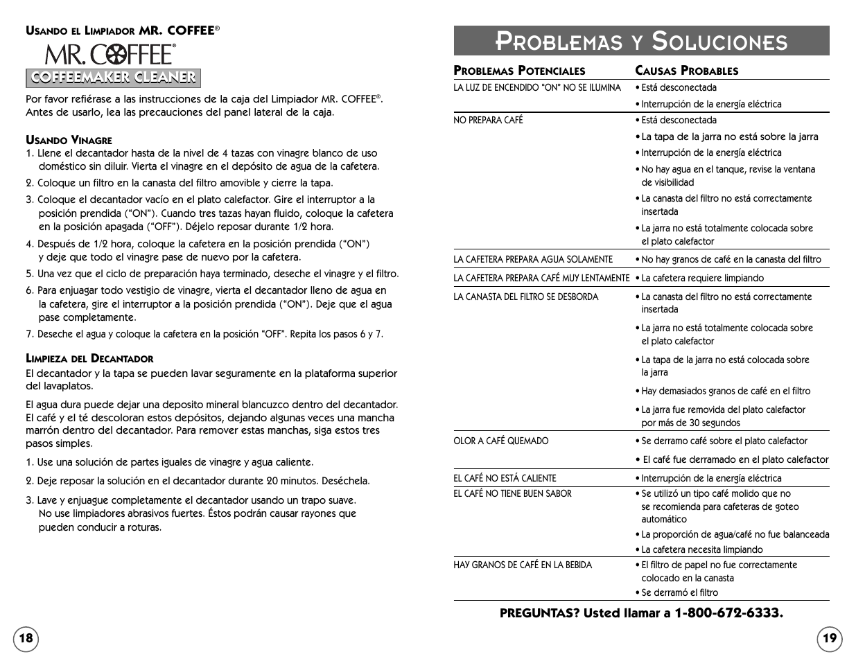 Roblemas y, Oluciones, Coffeemaker cleaner | Mr. Coffee TF5 User Manual | Page 10 / 12