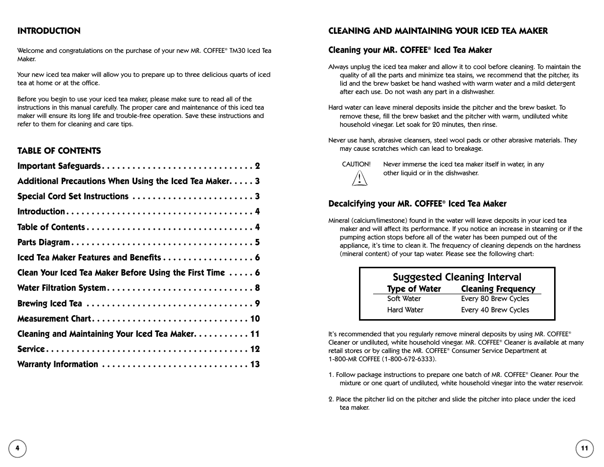 Suggested cleaning interval | Mr. Coffee TM30 User Manual | Page 11 / 14