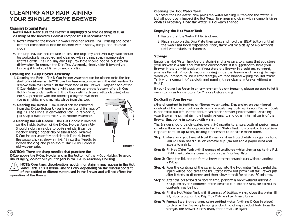 Cleaning and maintaining your single serve brewer | Mr. Coffee 138998 User Manual | Page 6 / 14