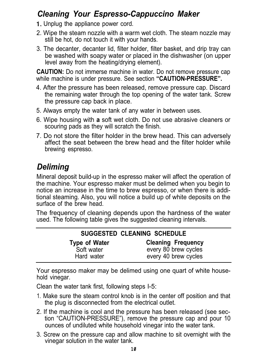 Cleaning your espresso-cappuccino maker, Deliming | Mr. Coffee ECM3 User Manual | Page 10 / 36