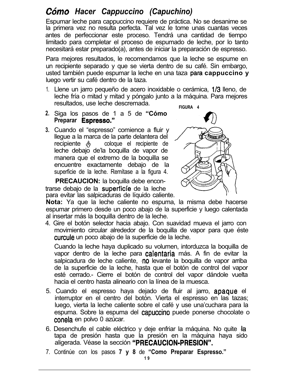 Hacer cappuccino (capuchino) | Mr. Coffee ECM3 User Manual | Page 19 / 36