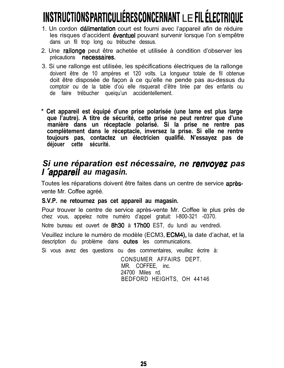 Mr. Coffee ECM3 User Manual | Page 25 / 36