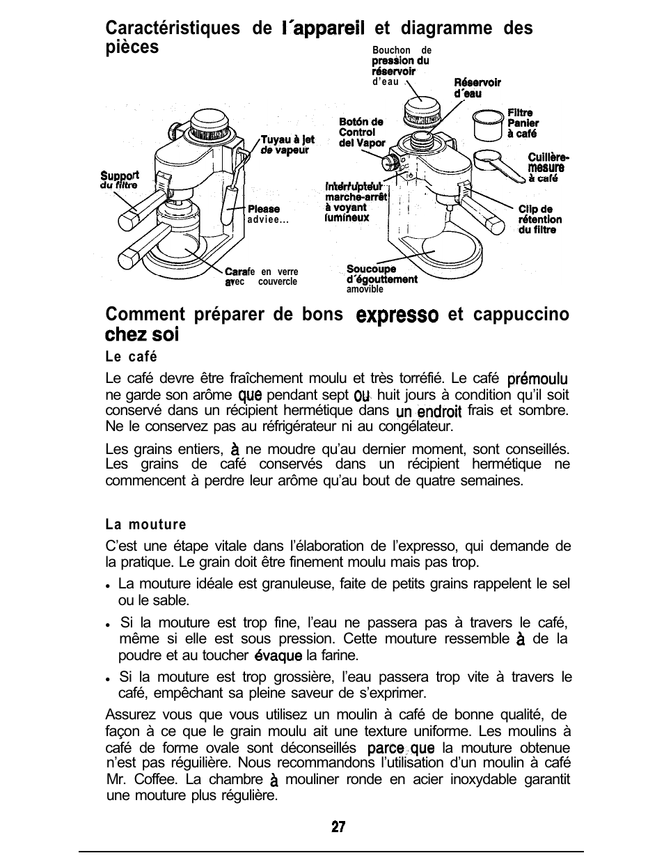 Caractéristiques de et diagramme des pièces, Comment préparer de bons et cappuccino | Mr. Coffee ECM3 User Manual | Page 27 / 36