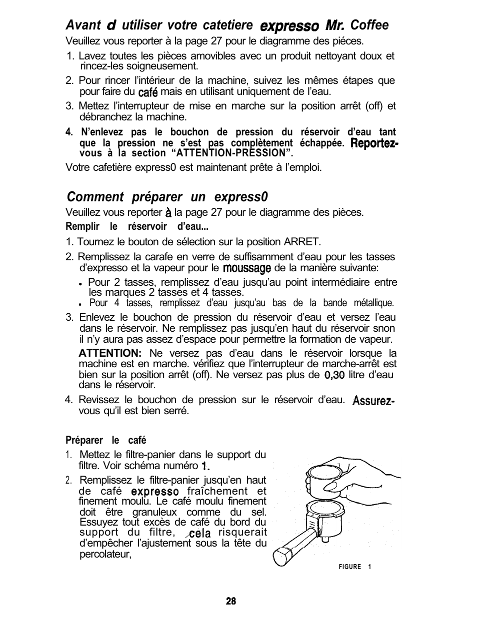 Avant utiliser votre catetiere coffee, Comment préparer un express0 | Mr. Coffee ECM3 User Manual | Page 28 / 36