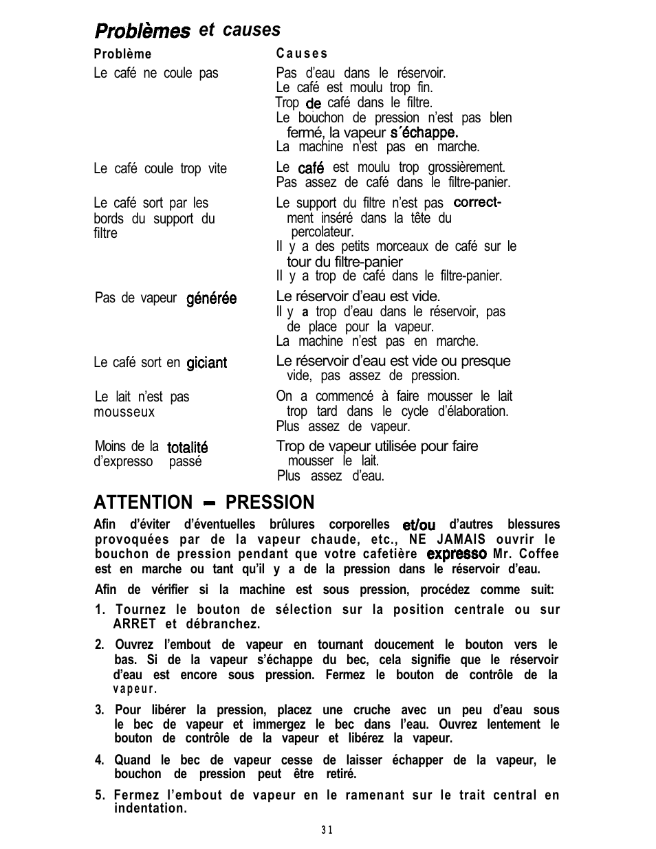 Et causes, Attention pression | Mr. Coffee ECM3 User Manual | Page 31 / 36