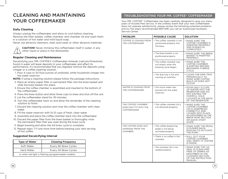 Cleaning and maintaining your coffeemaker | Mr. Coffee ZH User Manual | Page 6 / 14