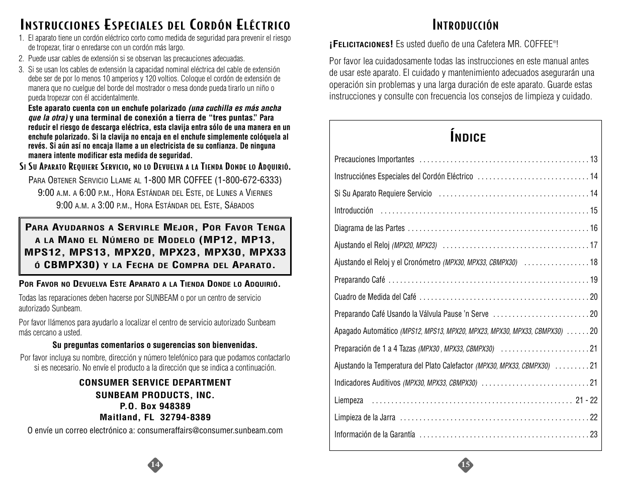Mr. Coffee MPX33 User Manual | Page 15 / 24
