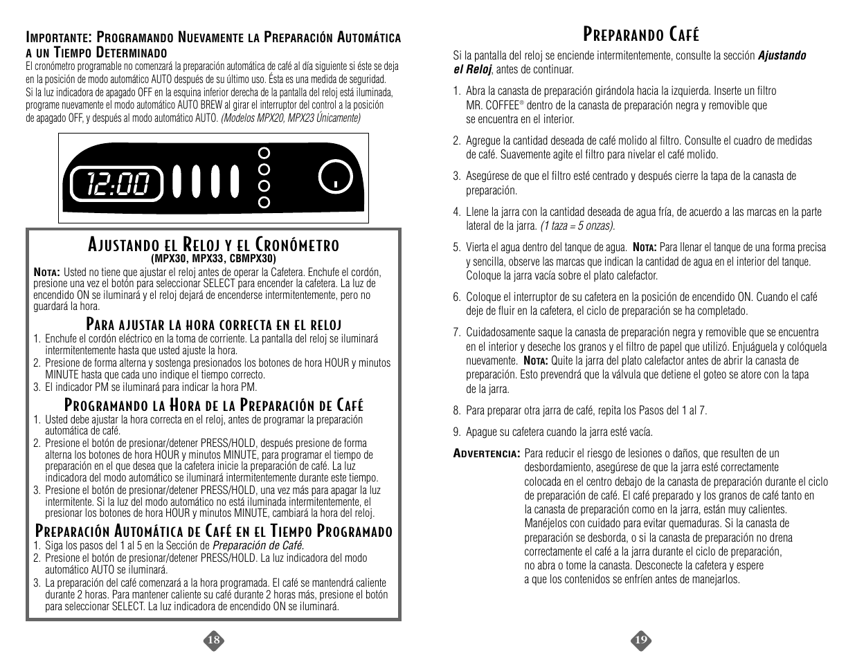 Mr. Coffee MPX33 User Manual | Page 19 / 24