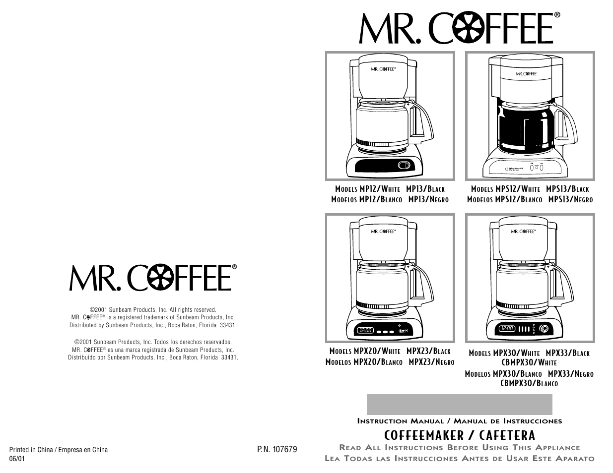 Mp series / serie de mp, Co ffeemaker / c a fe tera, Hour min. auto select pm | Warmer temp | Mr. Coffee MPX33 User Manual | Page 24 / 24