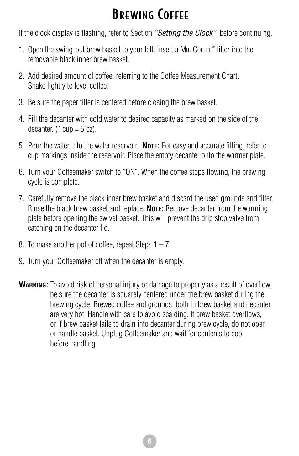 Re wing, Offee | Mr. Coffee NLS12 User Manual | Page 7 / 22