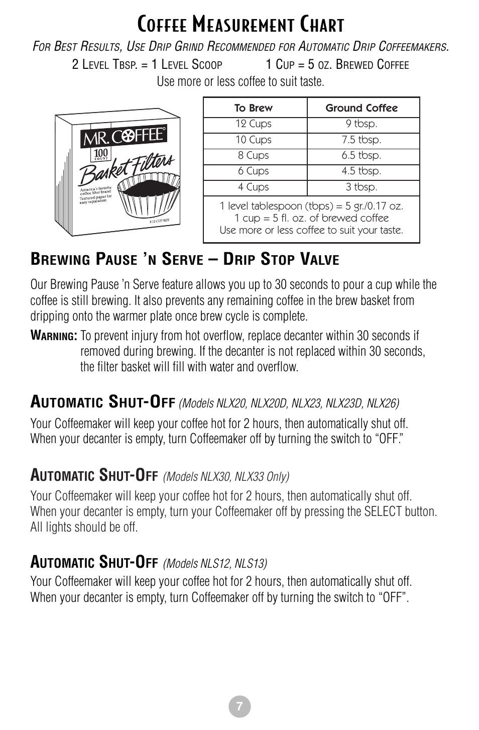 Offee, Easurement, Hart | Mr. Coffee NLS12 User Manual | Page 8 / 22