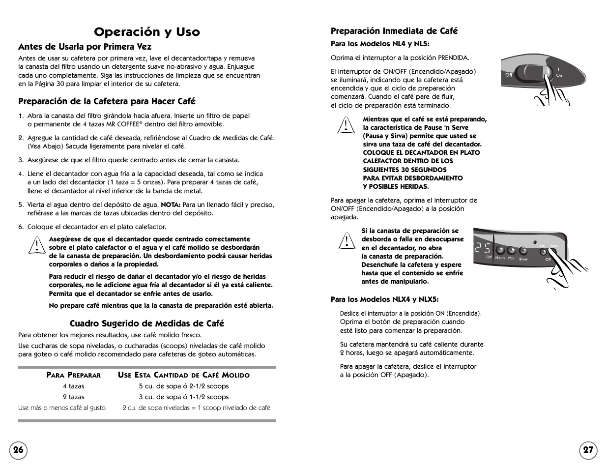 Operación y uso | Mr. Coffee NL4 User Manual | Page 14 / 18