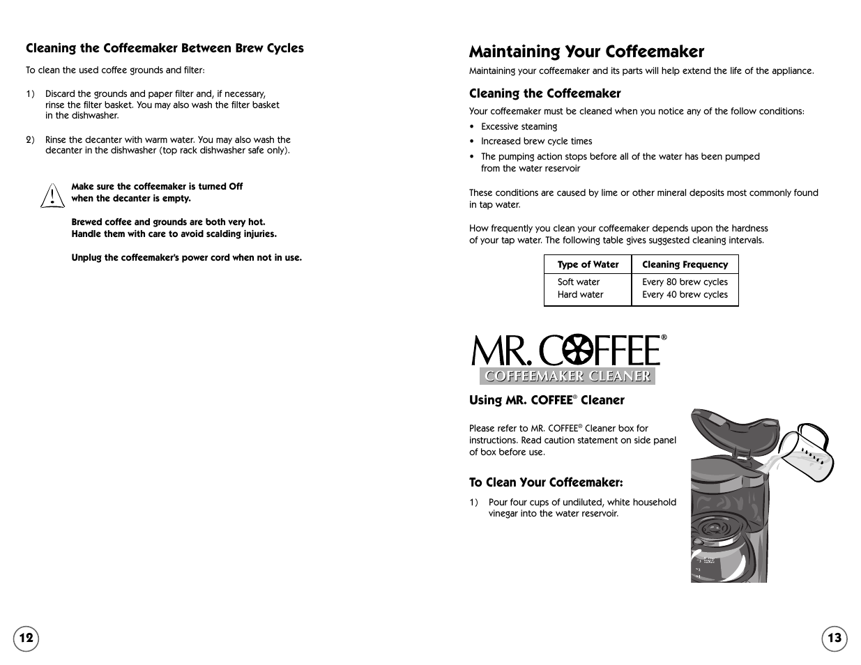 Maintaining your coffeemaker, Coffeemaker cleaner | Mr. Coffee NL4 User Manual | Page 7 / 18
