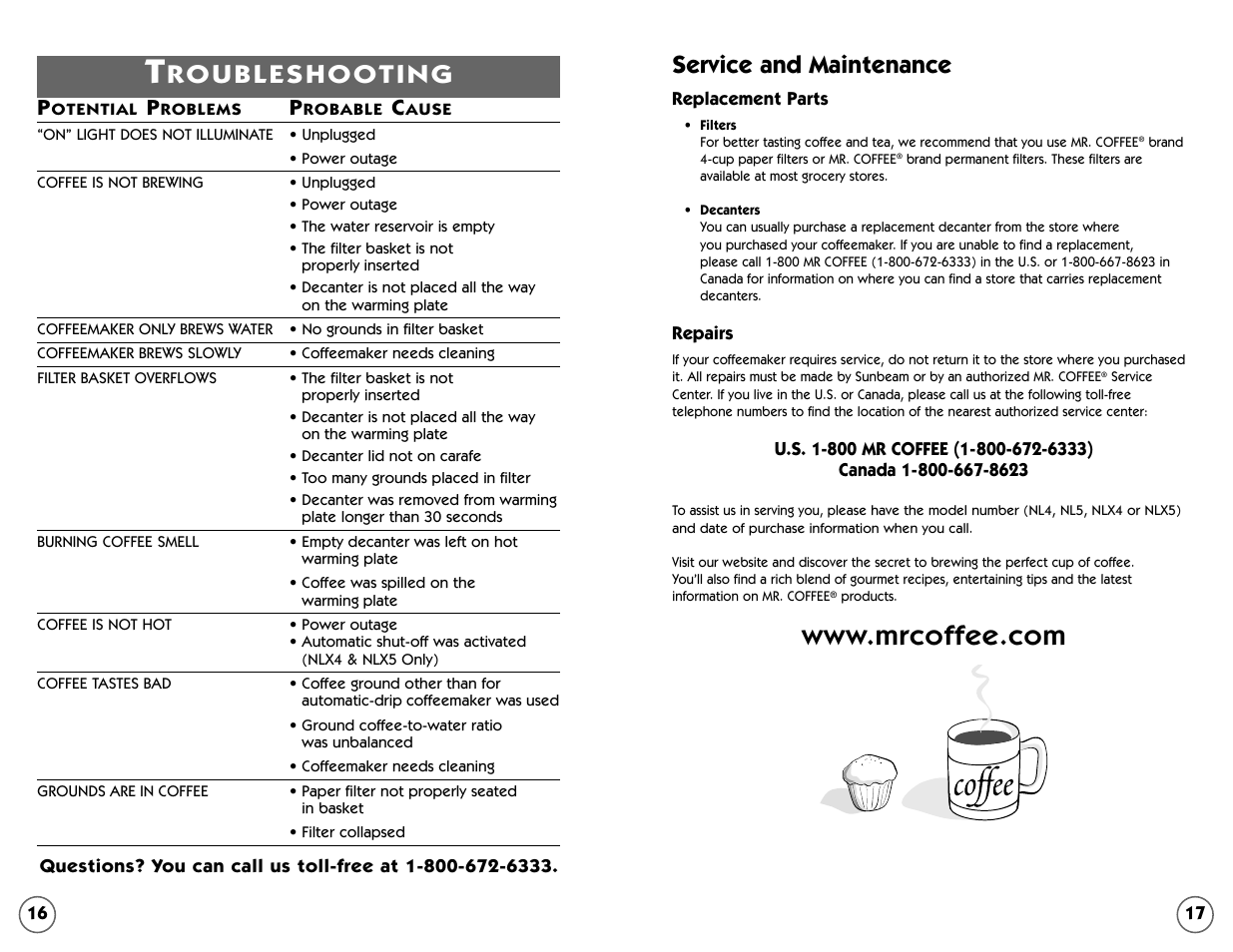 Service and maintenance | Mr. Coffee NL4 User Manual | Page 9 / 18