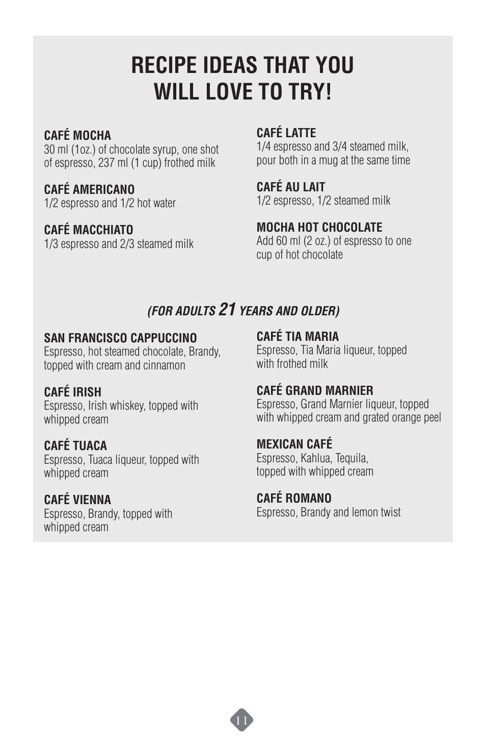 Recipe ideas that you will love to try | Mr. Coffee ECMP50 User Manual | Page 12 / 26