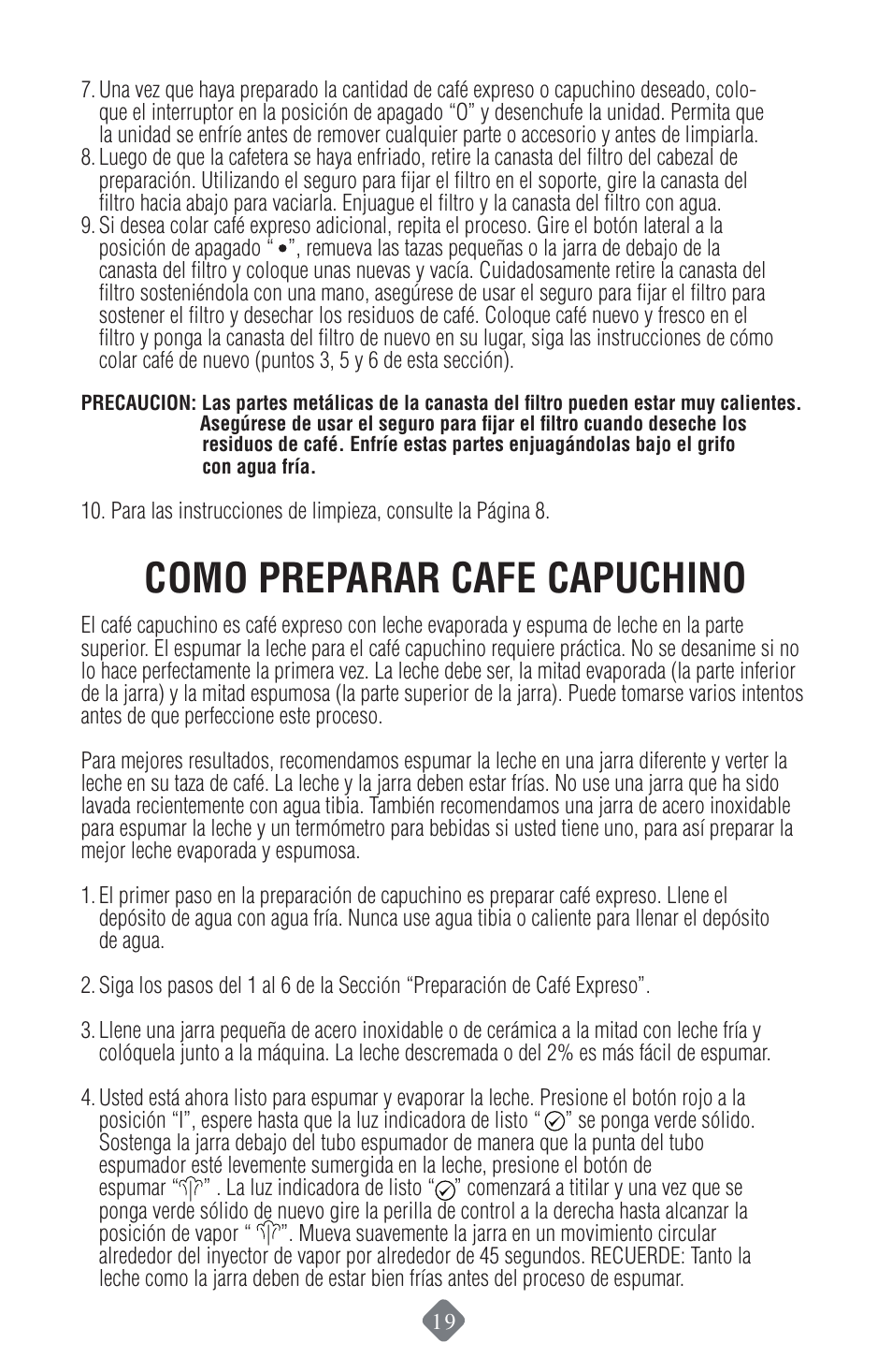 Como preparar cafe capuchino | Mr. Coffee ECMP50 User Manual | Page 20 / 26