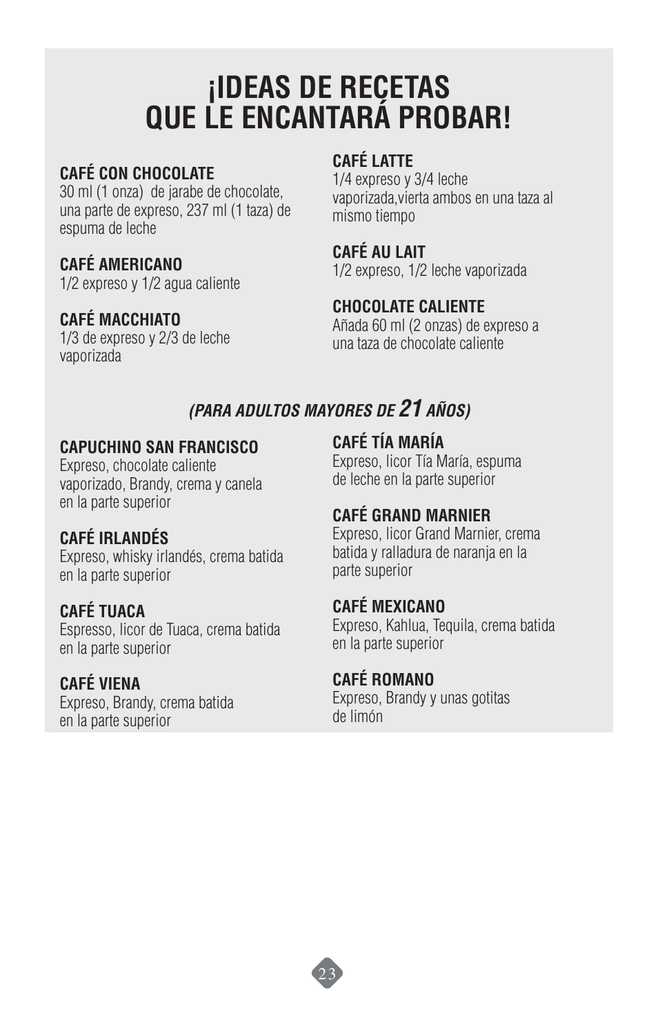 Ideas de recetas que le encantará probar | Mr. Coffee ECMP50 User Manual | Page 24 / 26